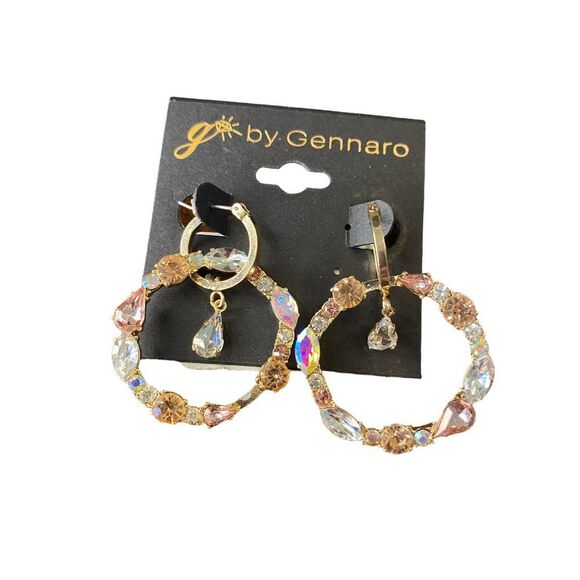 Jewelry - g by Gennaro Pink White Rhinstone Hoop Earrings